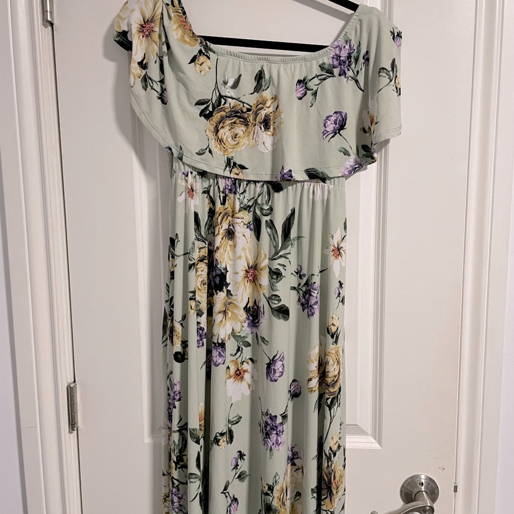 Pink blush sage floral off the shoulder maxi